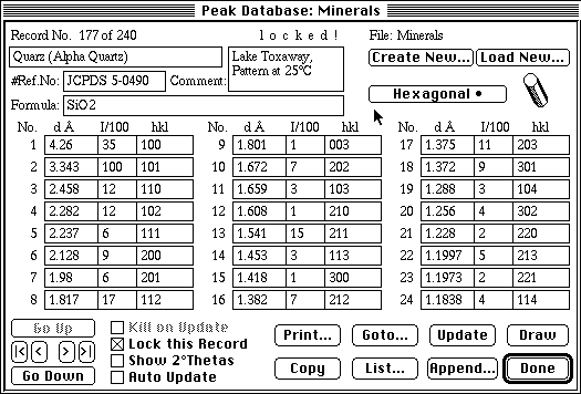 Picture: Peak database dialog