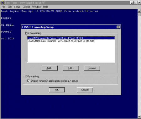 Clicking on the X port forwarding