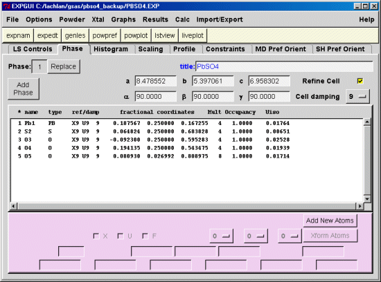 Structural co-ordinates as viewed in EXPGUI