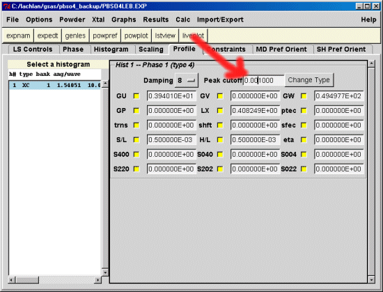 Setting the Peak Cutoff in EXPGUI