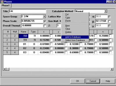 Adding the starting structure to the
LHPM-Rietica Structure Database