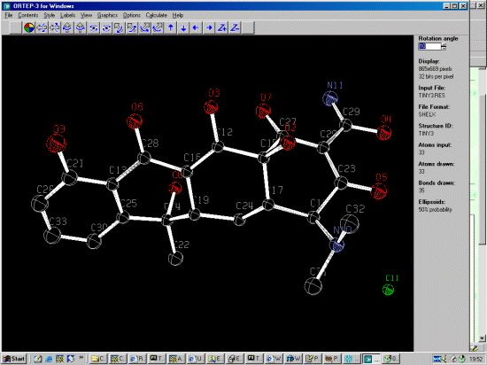 Loaded up a Shelx RES file into Ortep-3