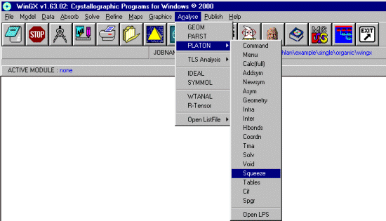 Running the Platon Squeeze menu option within WinGX