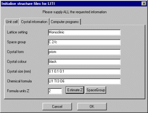 Enter Dummy Physical Properties Initilise Structure file Window