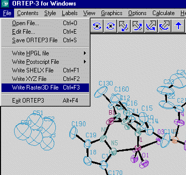 In ORTEP, Writing a Raster 3D file for WinGX